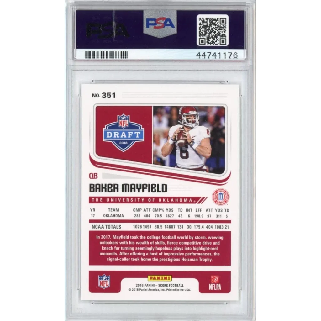 PSA graded Baker Mayfield 2018 Panini Score rookie card #351