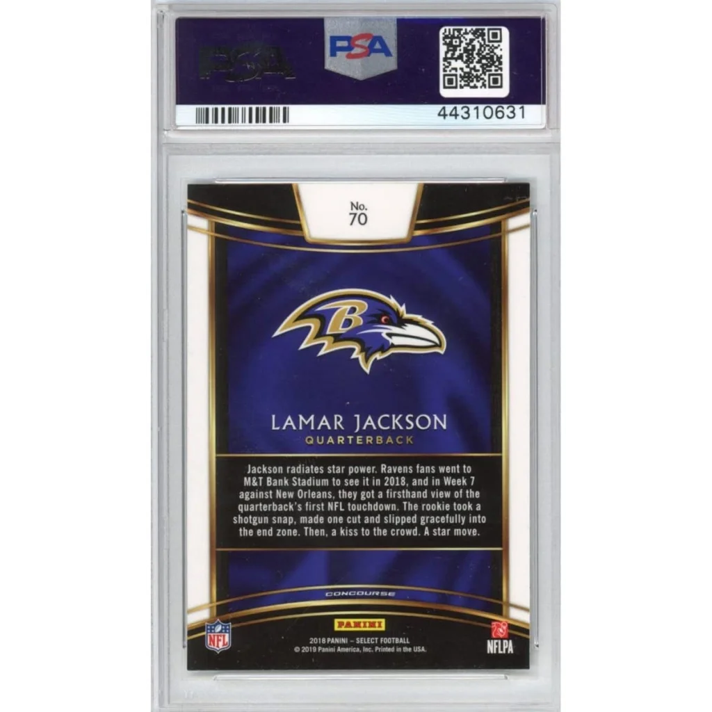 Graded 2018 Panini Select Lamar Jackson #70 Rookie RC Football Card PSA 10 Gem Mint | PSA 10 Gem Mint Graded Rookie Card | vintageantiquesgifts.com
