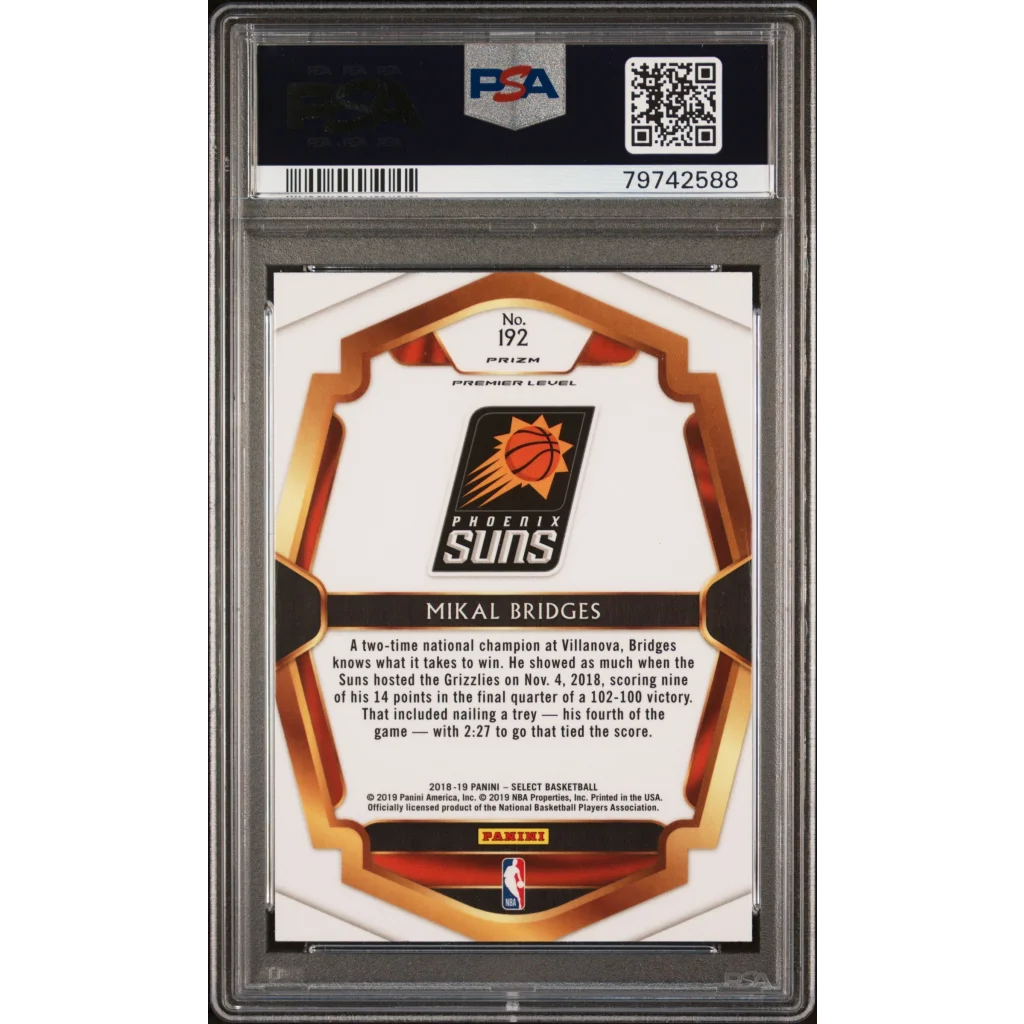 Graded 2018 Panini Select Mikal Bridges Silver Prizm Rookie PSA 10 Gem Mint Card