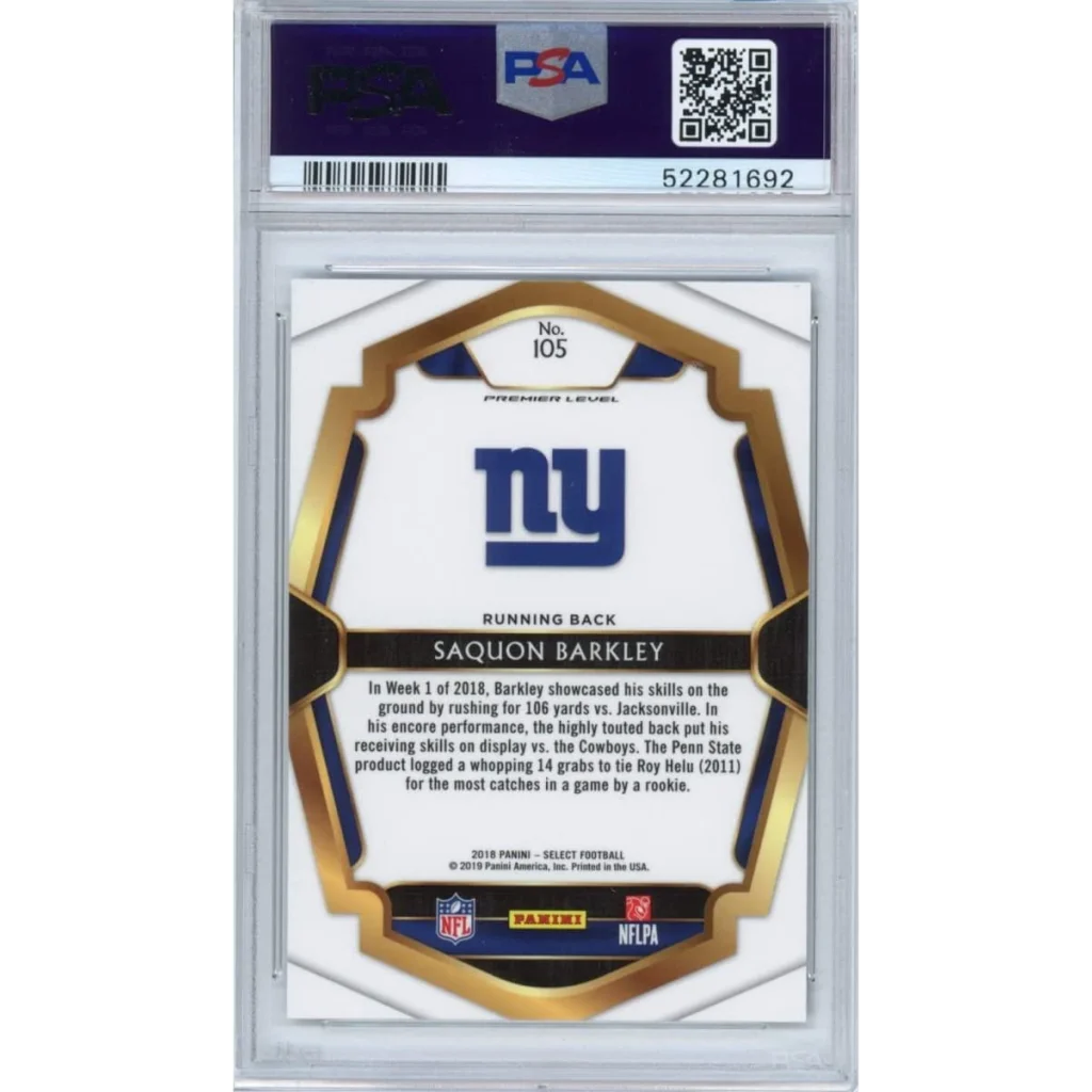 Graded 2018 Panini Select Saquon Barkley #105 Rookie RC Football Card PSA 10 Gem Mint | PSA 10 Gem Mint Graded Rookie Card | vintageantiquesgifts.com