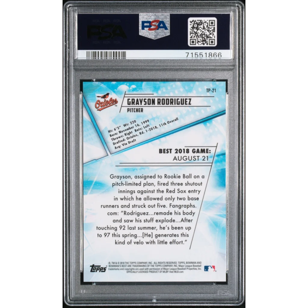 PSA graded Grayson Rodriguez baseball card collectible treasure image
