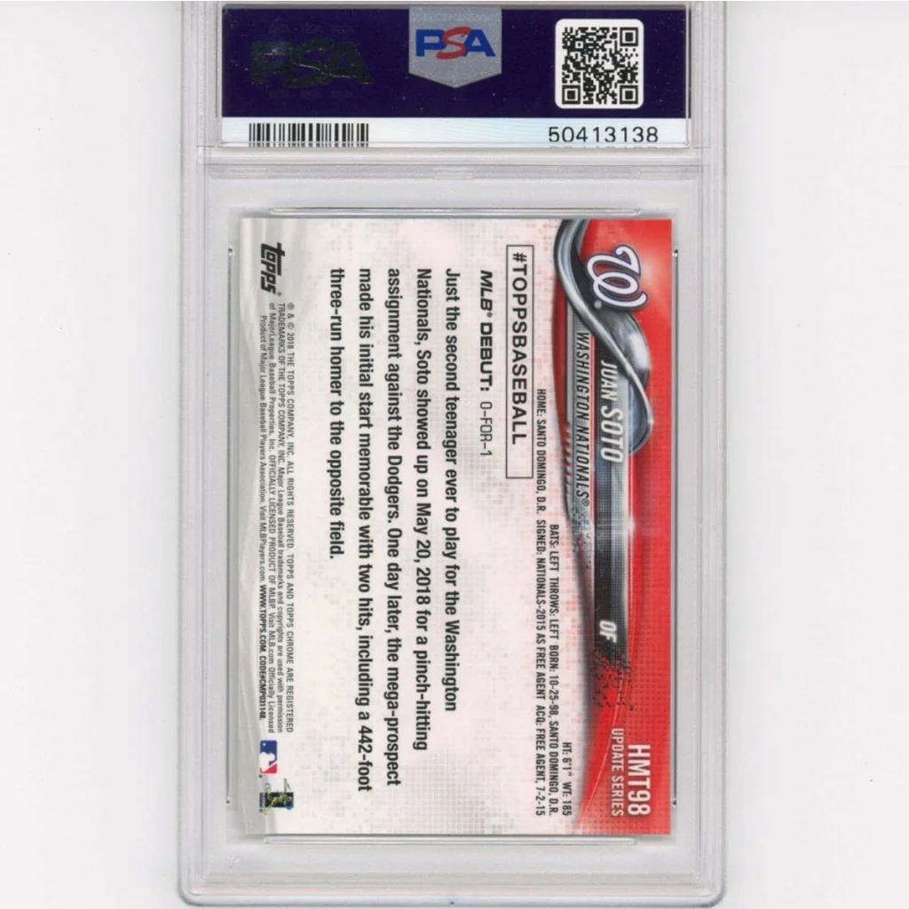 Graded 2018 Topps Chrome Update Juan Soto #HMT98 Rookie RC Baseball Card PSA 10 Gem Mint | PSA 10 Gem Mint Graded Rookie Card | vintageantiquesgifts.com