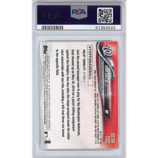 Graded 2018 Topps Update Juan Soto #US104 Rookie PSA 10 Gem Mint Card