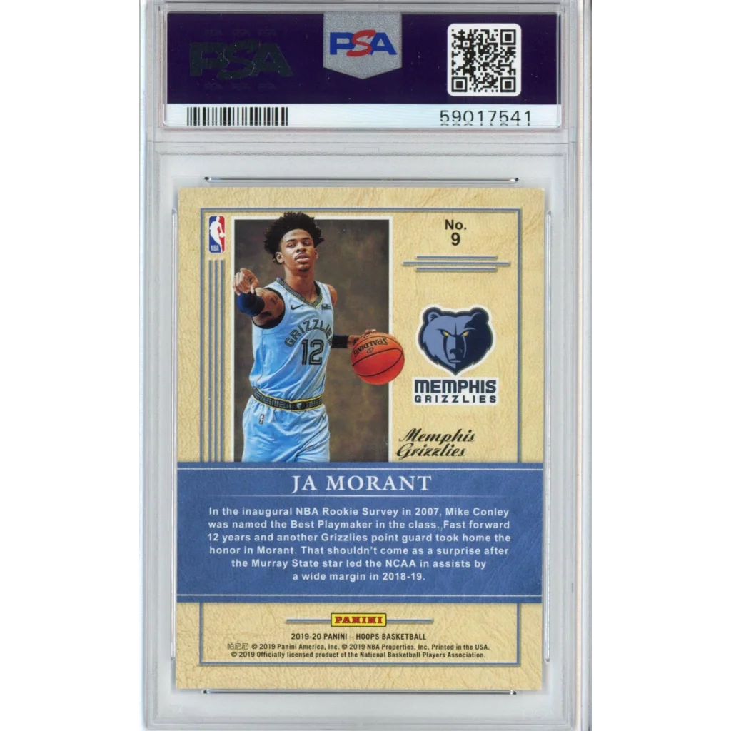 Graded PSA 10 2019-20 Panini Hoops Ja Morant #9 Rookie RC Card