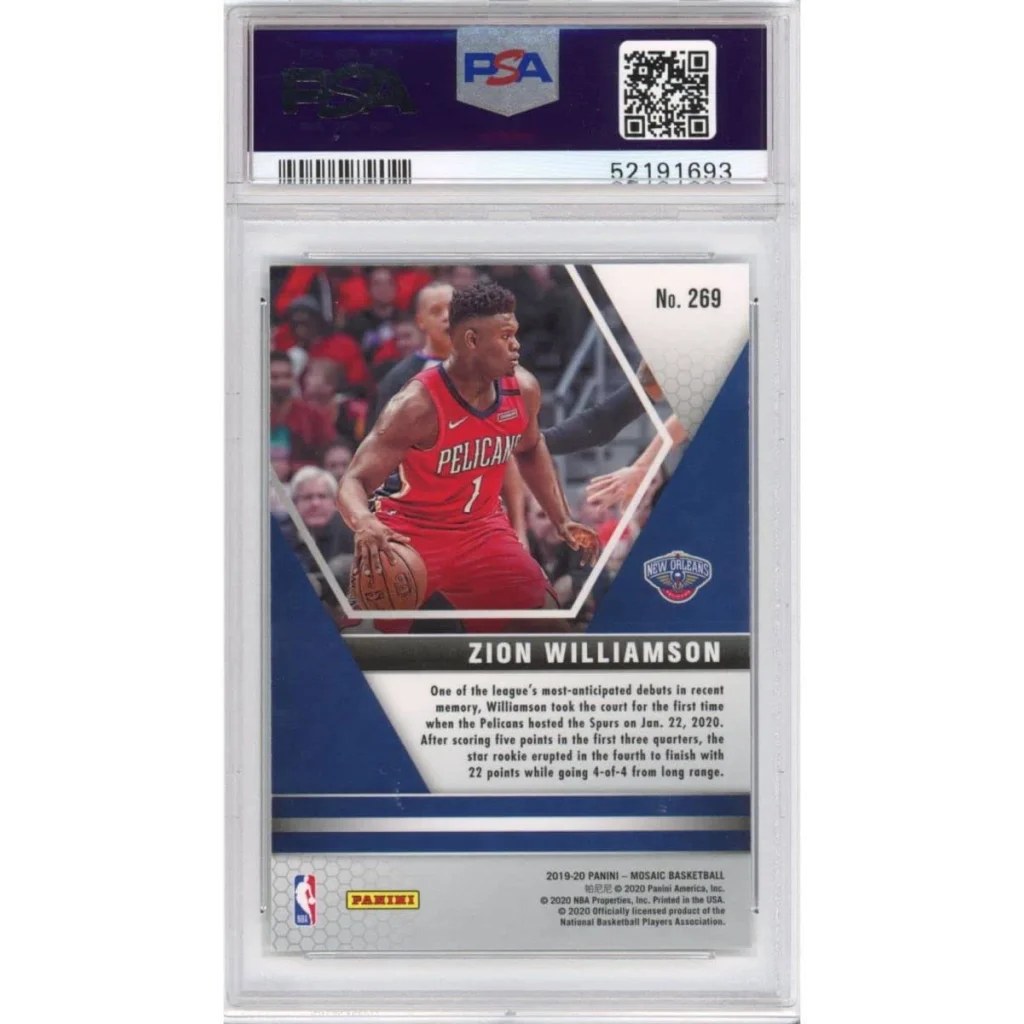 Graded 2019-20 Panini Mosaic Zion Williamson #269 Rookie RC Basketball Card PSA 10 Gem Mint | PSA 10 Gem Mint Graded Rookie Card | vintageantiquesgifts.com