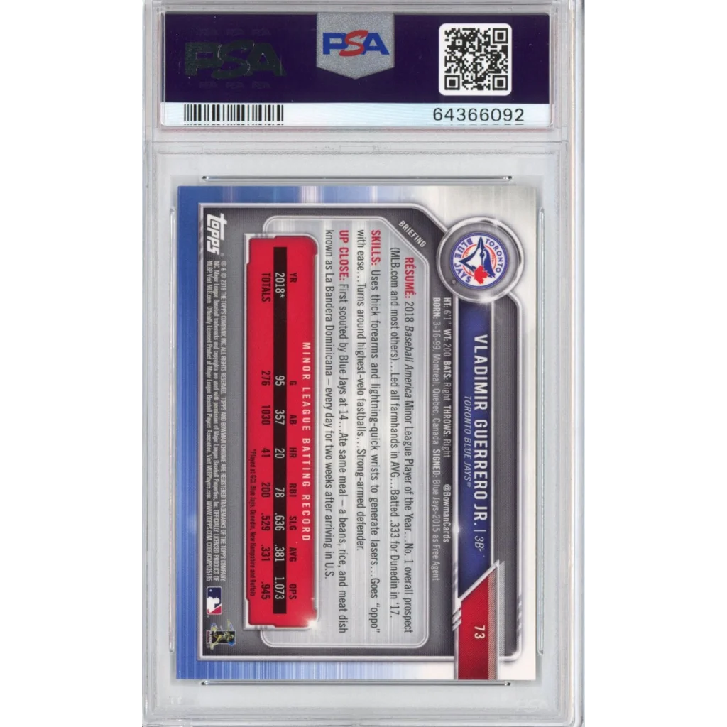 Graded 2019 Bowman Chrome Vladimir Guerrero Jr Baseball Card in PSA holder