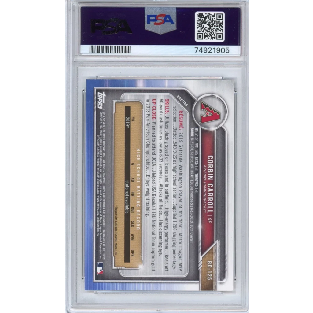 Graded 2019 Bowman Draft Corbin Carroll #BD125 Rookie PSA 10 PSA 74921905