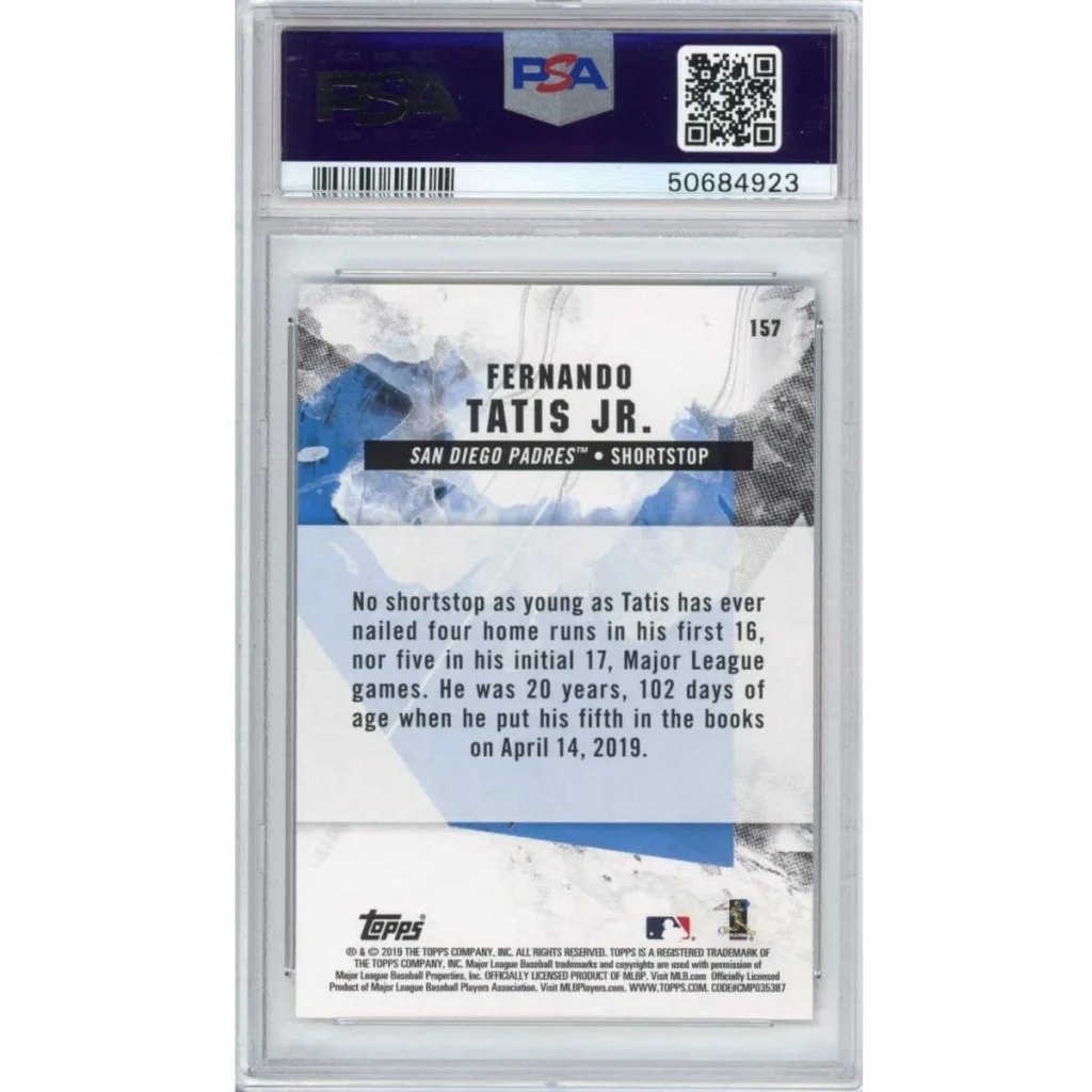 Fernando Tatis Jr. 2019 Topps Fire baseball card in PSA graded slab