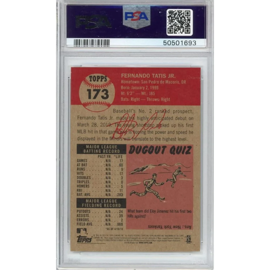 Graded Fernando Tatis Jr 2019 Topps Living Baseball Card in PSA case