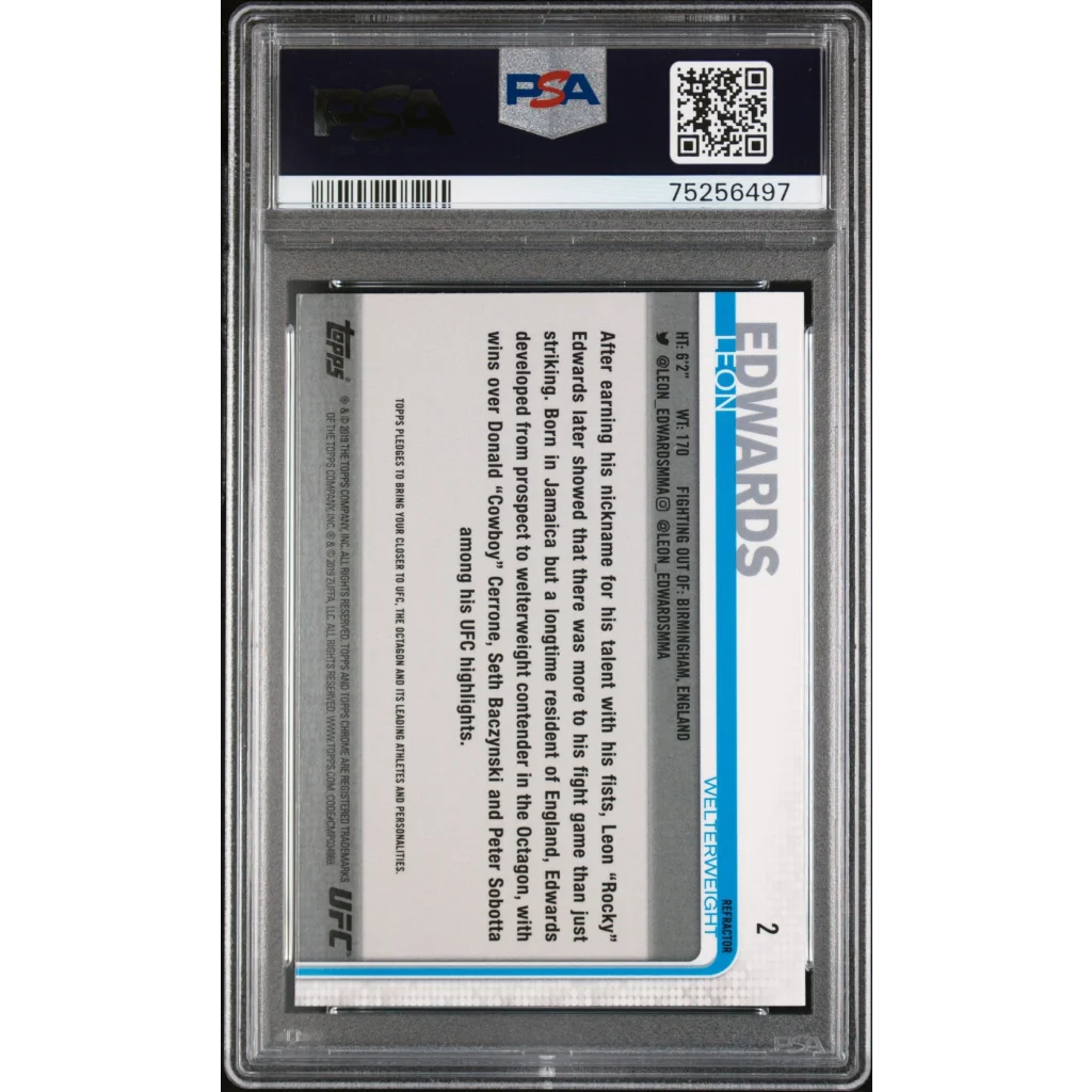 Graded 2019 Topps UFC Chrome Leon Edwards #2 Refractor Rookie RC UFC MMA Card PSA 10 Gem Mint | PSA 10 Gem Mint Graded Rookie Card | vintageantiquesgifts.com