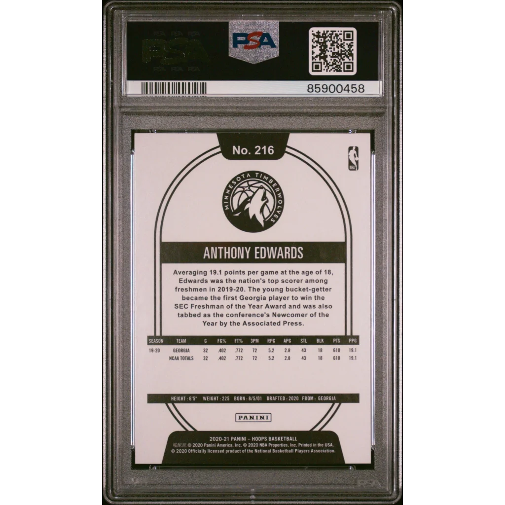 Graded 2020-21 Panini Hoops Anthony Edwards #216 Winter Rookie RC Basketball Card PSA 10 Gem Mint | PSA 10 Gem Mint Graded Rookie Card | vintageantiquesgifts.com
