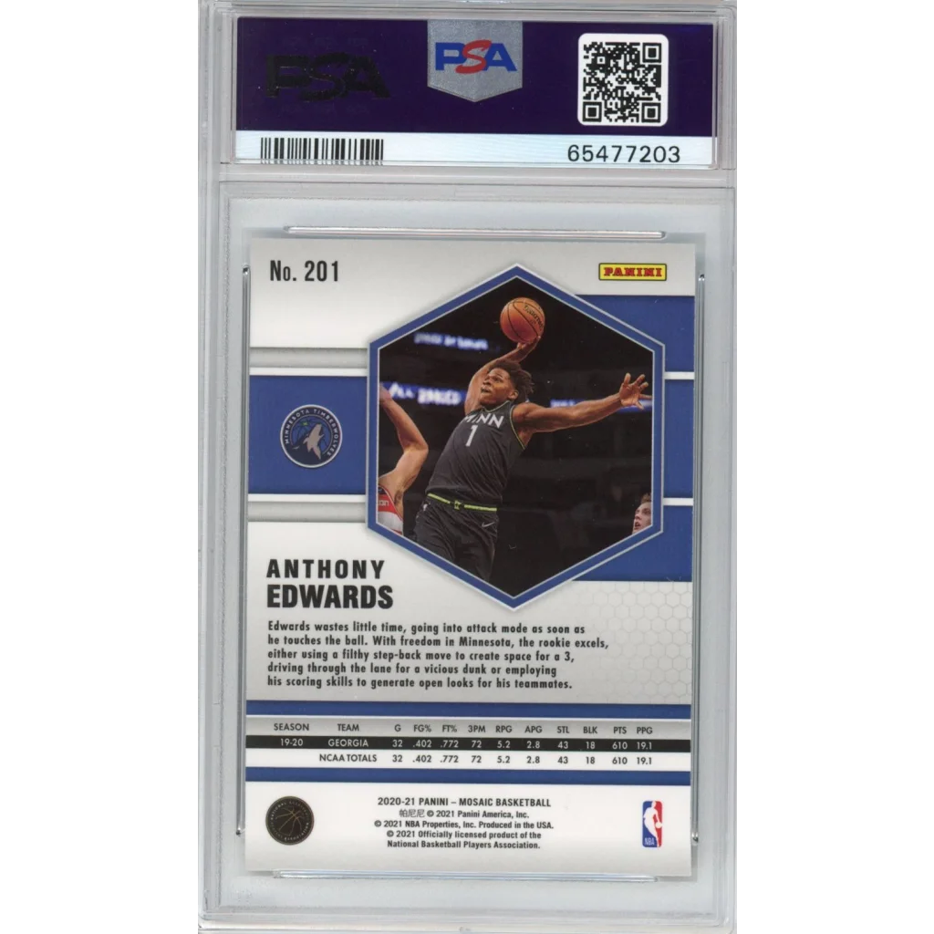 Graded PSA 10 2020-21 Panini Mosaic Anthony Edwards rookie card action shot