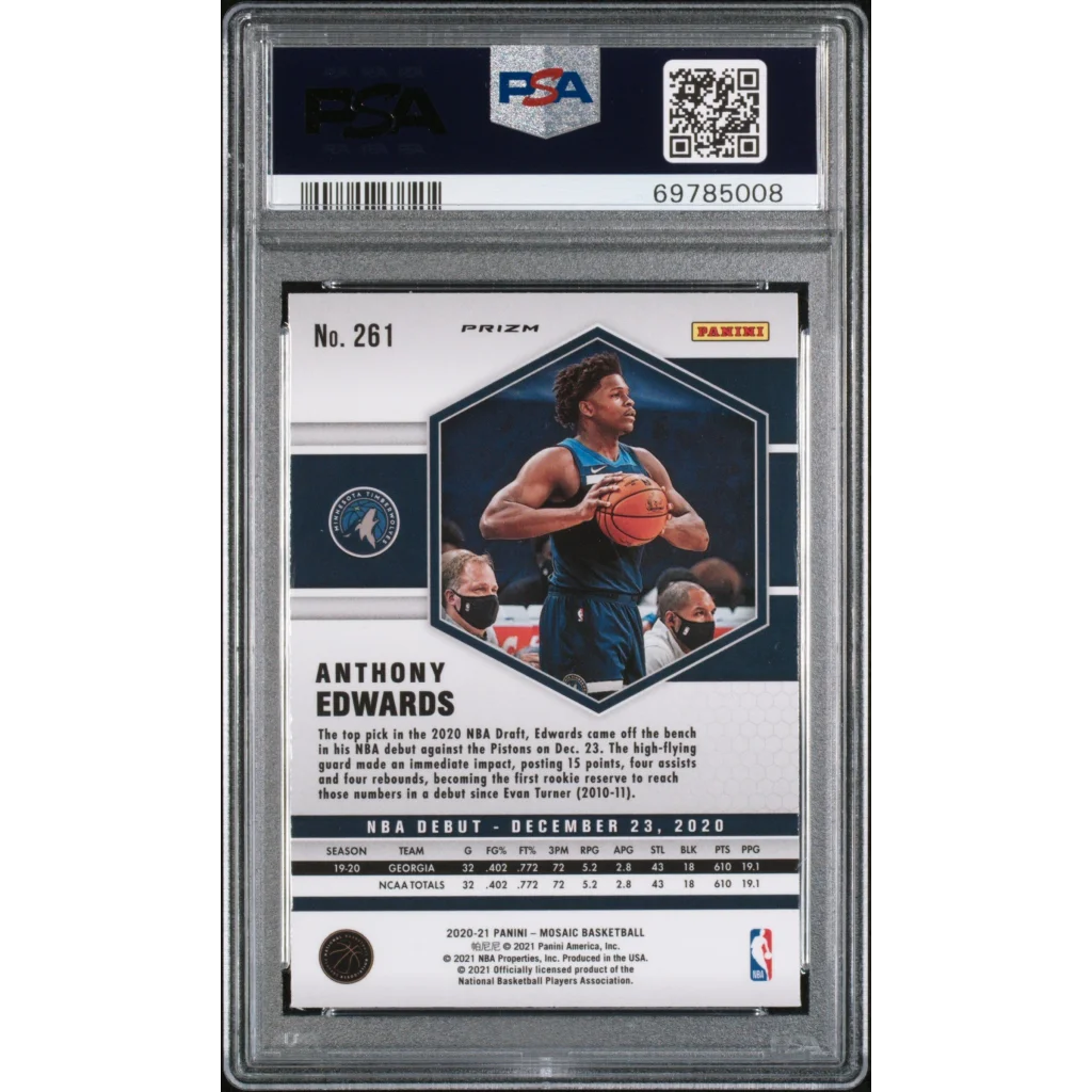Graded 2020-21 Panini Mosaic Anthony Edwards #261 Reactive Blue Rookie RC Basketball Card PSA 10 Gem Mint | PSA 10 Gem Mint Graded Rookie Card | vintageantiquesgifts.com