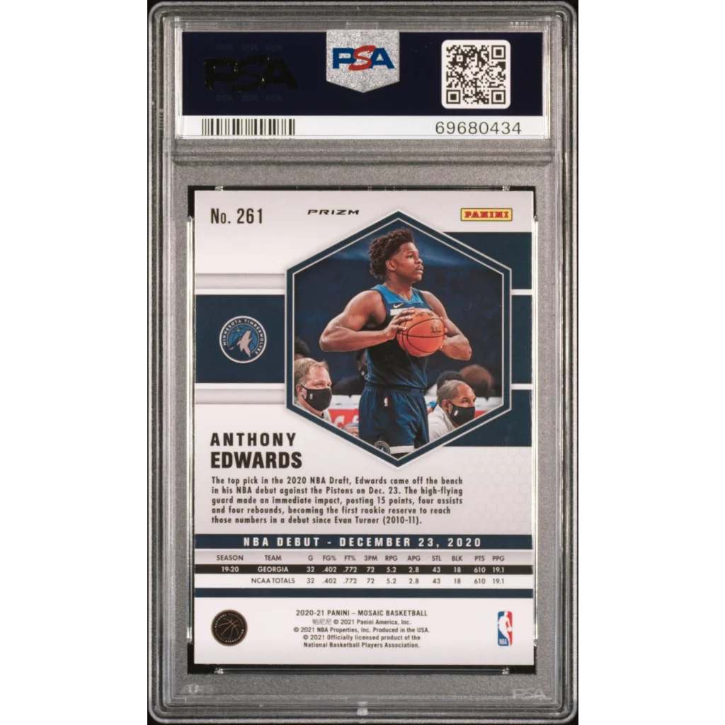 Graded 2020-21 Panini Mosaic Anthony Edwards #261 Red Mosaic Rookie RC Basketball Card PSA 10 Gem Mint | PSA 10 Gem Mint Graded Rookie Card | vintageantiquesgifts.com