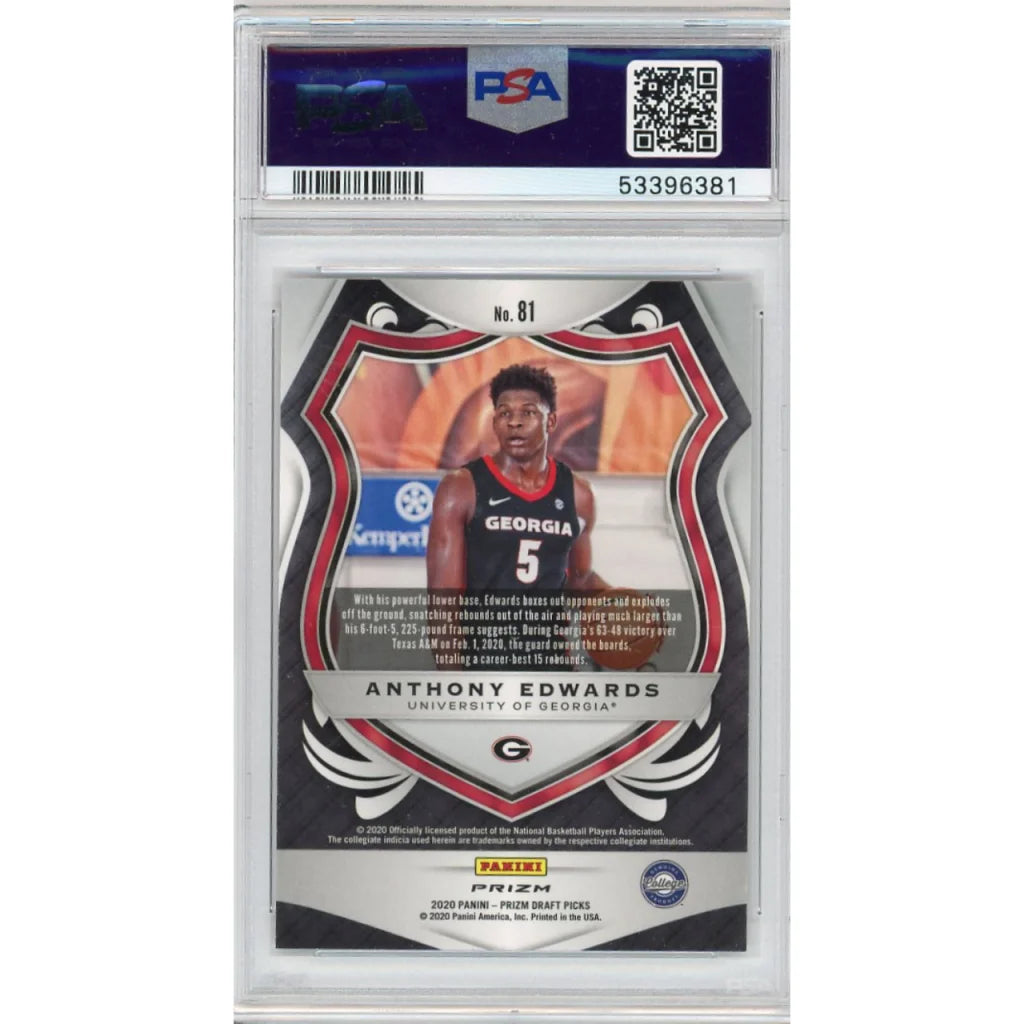 Graded 2020-21 Panini Prizm DP Draft Picks Anthony Edwards #81 Red White Blue Prizm Rookie RC Basketball Card PSA 10 Gem Mint | PSA 10 Gem Mint Graded Rookie Card | vintageantiquesgifts.com