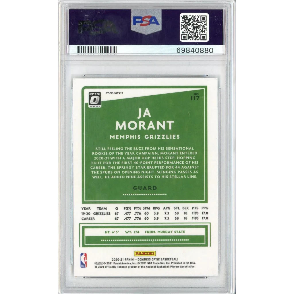 Graded 2020 Donruss Optic Ja Morant #117 Fanatics Box Set Basketball Card PSA 10 Gem Mint | PSA 10 Gem Mint Graded Basketball Card | vintageantiquesgifts.com
