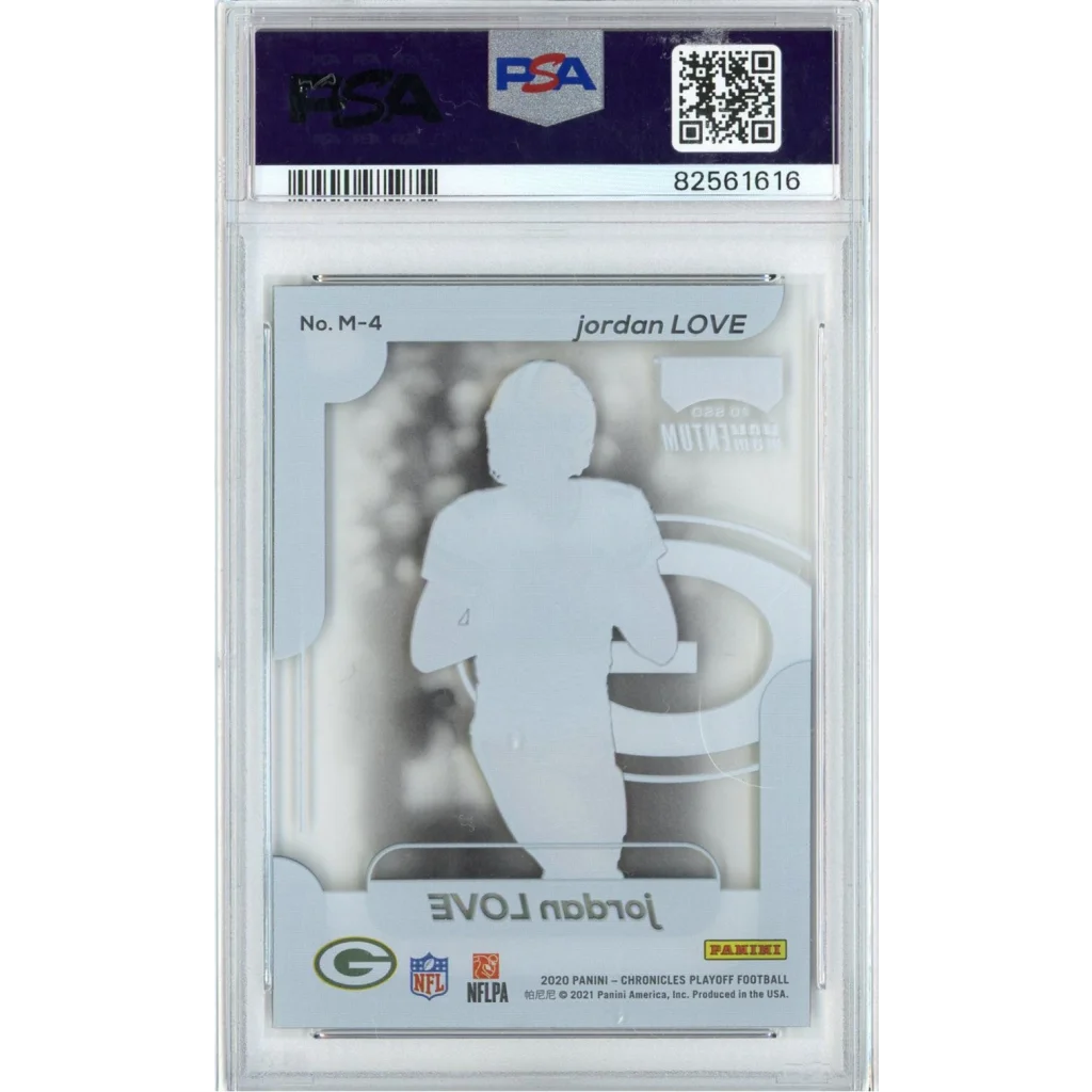 PSA 10 graded Jordan Love RC football card in silver slab