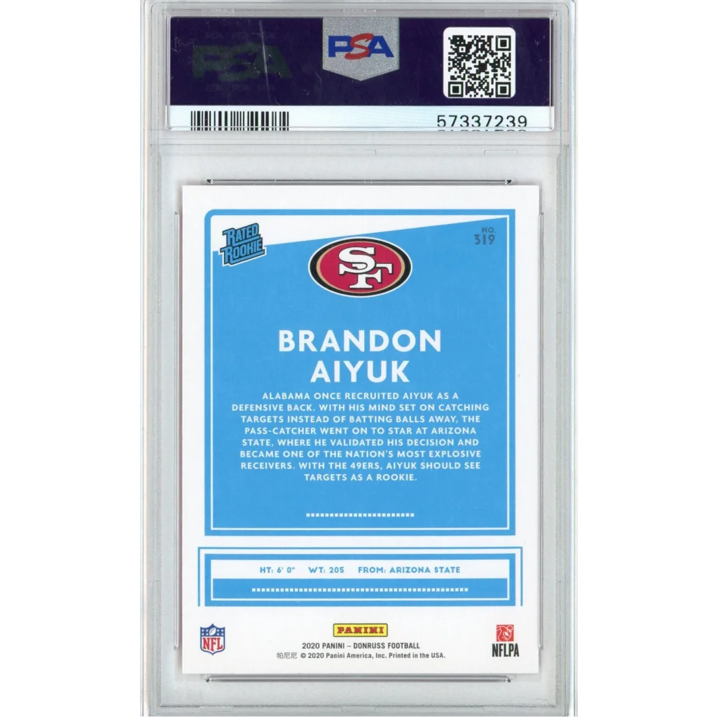 Graded 2020 Panini Donruss Brandon Aiyuk #319 Red Press Proof Rookie RC Football Card PSA 10 Gem Mint | PSA 10 Gem Mint Graded Rookie Card | vintageantiquesgifts.com