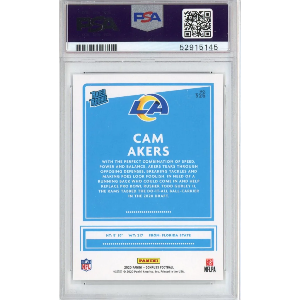 Graded 2020 Panini Donruss Cam Akers #325 Canvas Rated Rookie RC PSA 10
