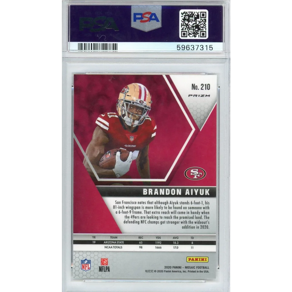 Graded 2020 Panini Mosaic Brandon Aiyuk #210 Red Mosaic Rookie RC Football Card PSA 10 Gem Mint | PSA 10 Gem Mint Graded Rookie Card | vintageantiquesgifts.com
