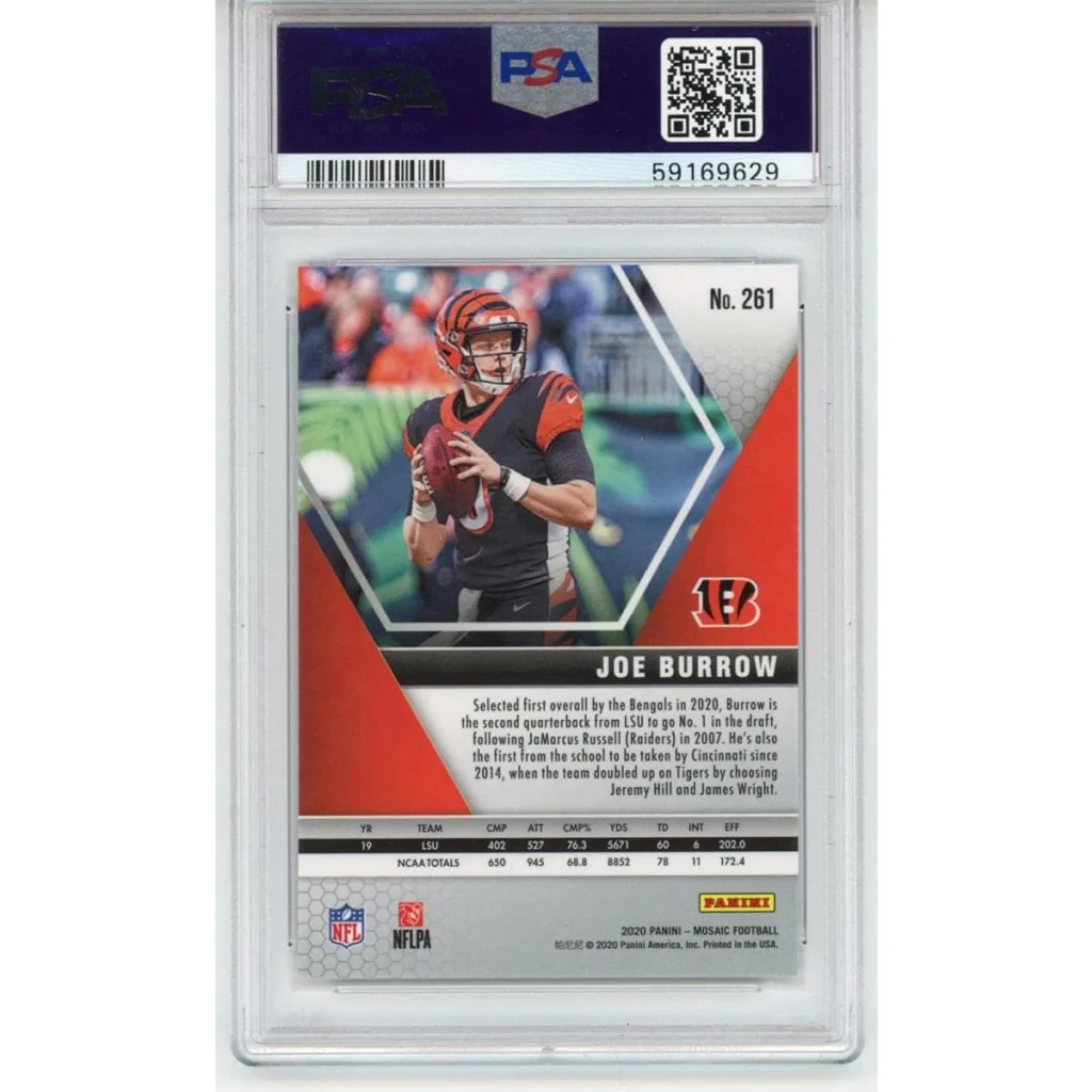 Graded 2020 Panini Mosaic Joe Burrow #261 Rookie RC PSA 10 Gem Mint card