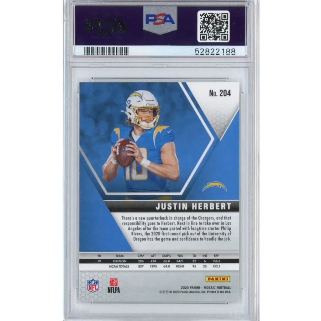Graded Justin Herbert 2020 Panini Mosaic Rookie Football Card in PSA holder