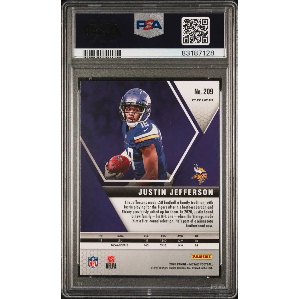 Graded 2020 Panini Mosaic Justin Jefferson #209 Reactive Gold Rookie PSA 10
