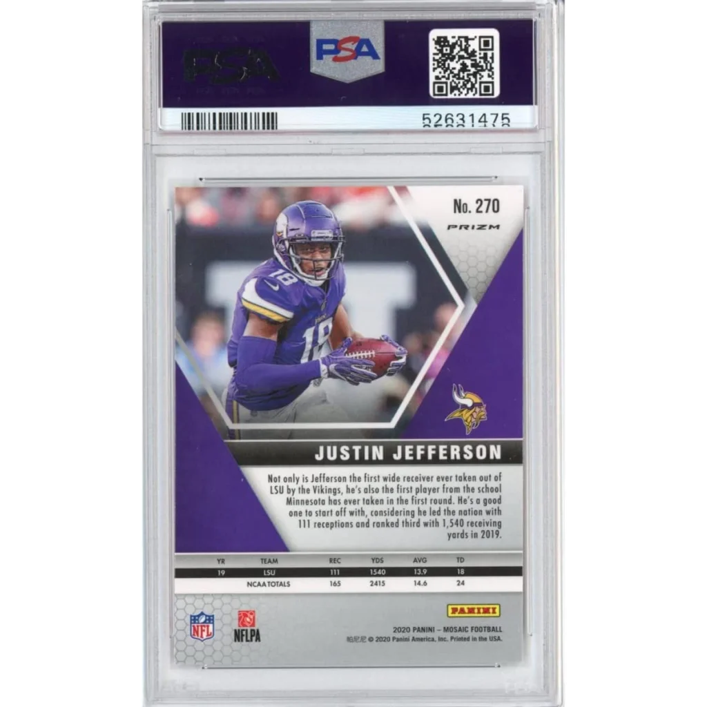 Graded PSA 10 Justin Jefferson Rookie Card Camo Pink Mosaic Gem football card