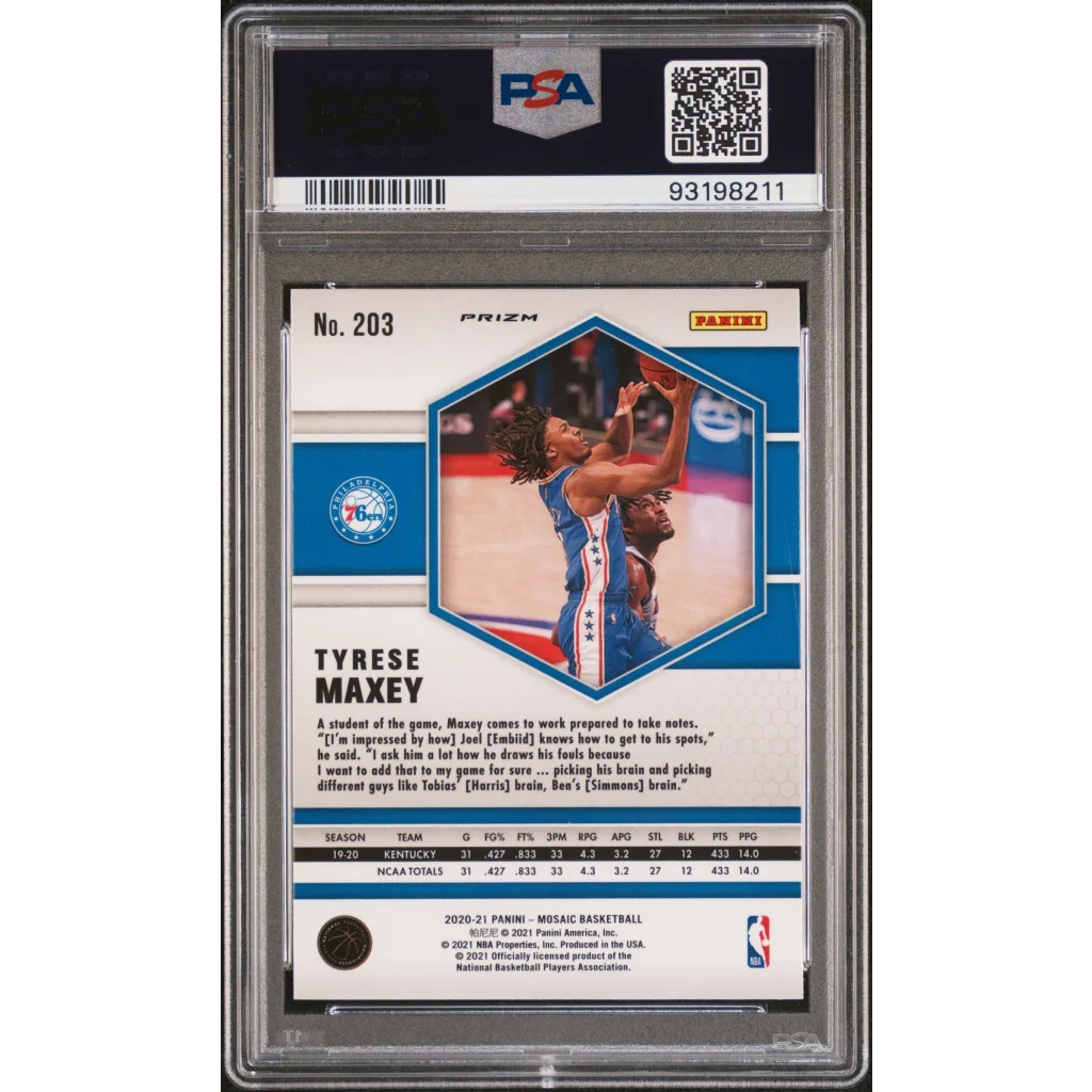 Graded 2020 Panini Mosaic Tyrese Maxey #203 Green Mosaic Rookie RC Basketball Card PSA 10 Gem Mint | PSA 10 Gem Mint Graded Rookie Card | vintageantiquesgifts.com