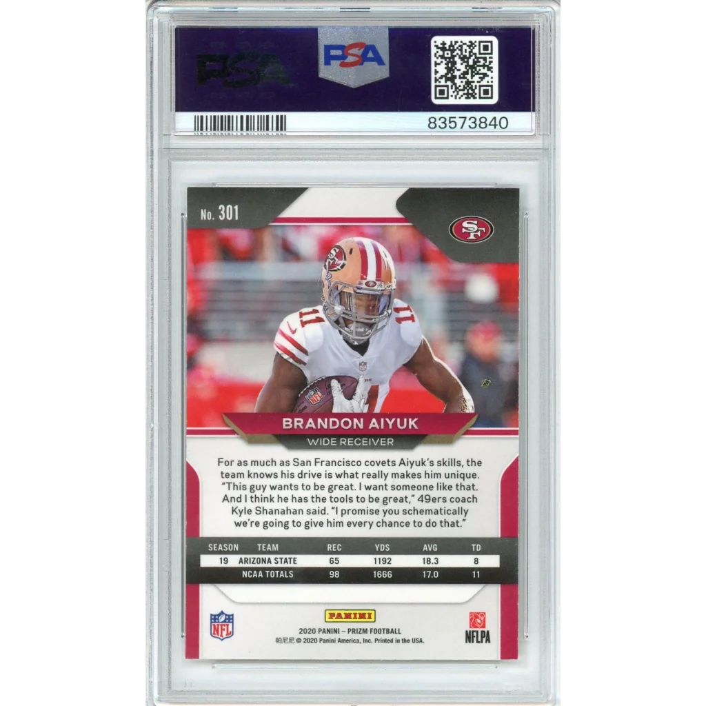 Graded PSA 10 2020 Panini Prizm Brandon Aiyuk Rookie Card in 49ers Uniform