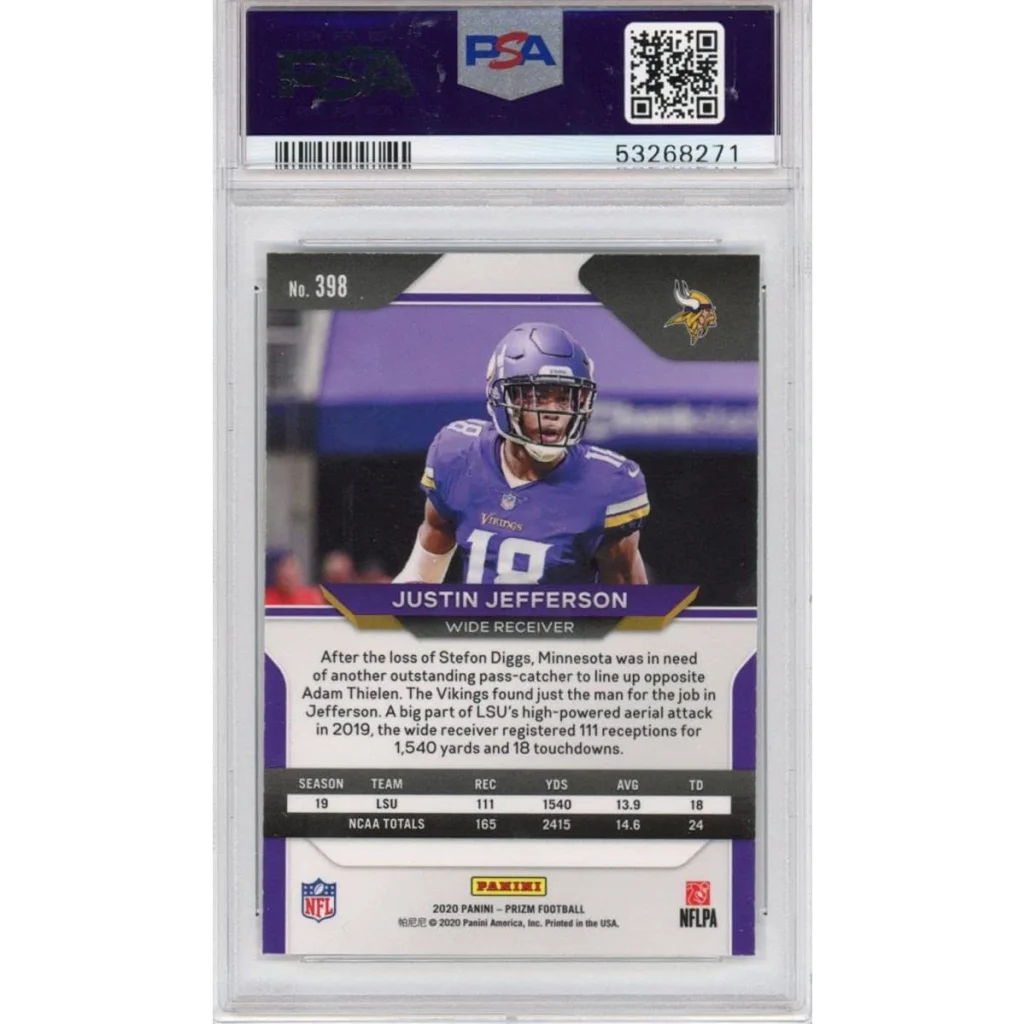 Graded PSA 10 2020 Panini Prizm Justin Jefferson Vikings Rookie Card Sealed