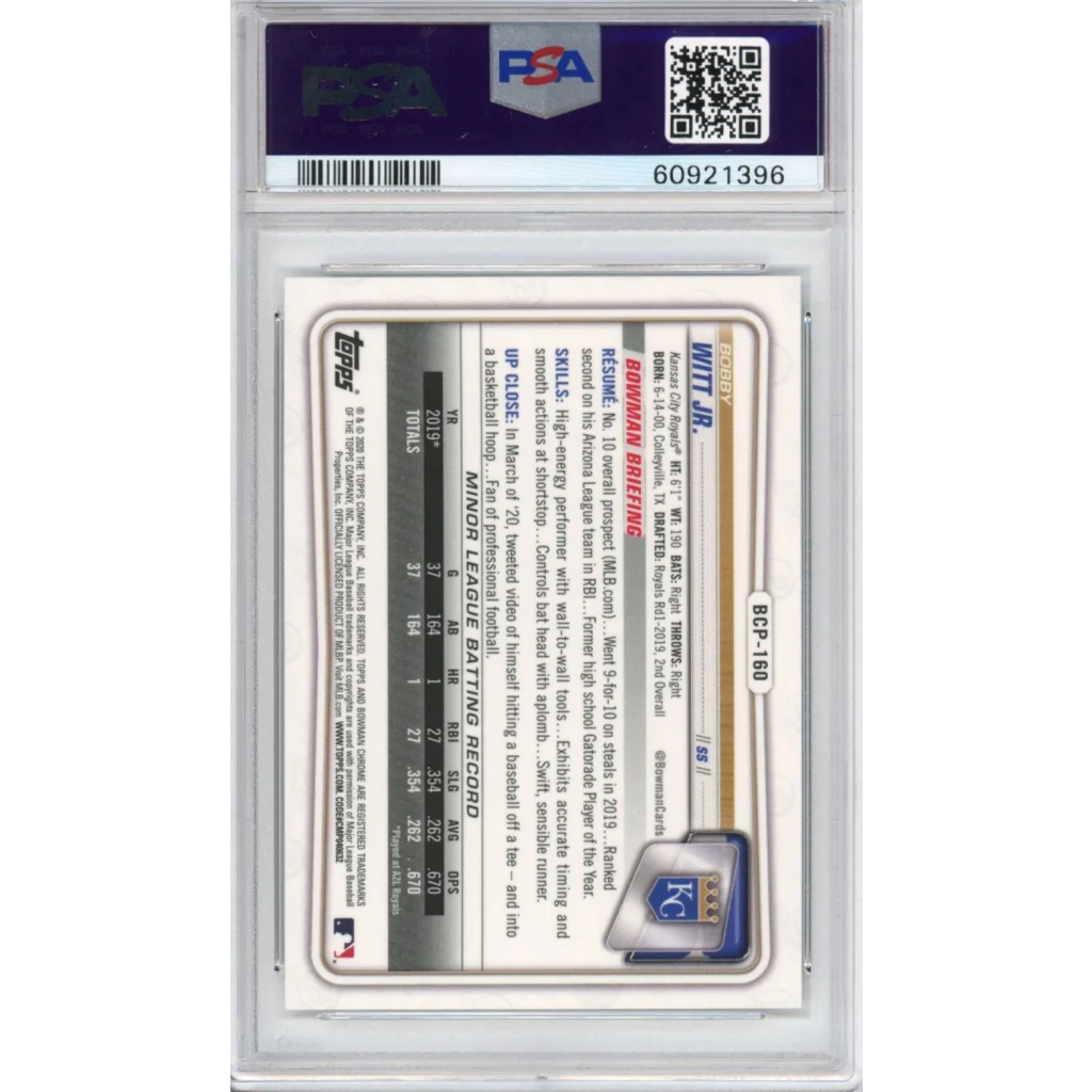 PSA graded Bobby Witt Jr baseball card in protective slab for collectors