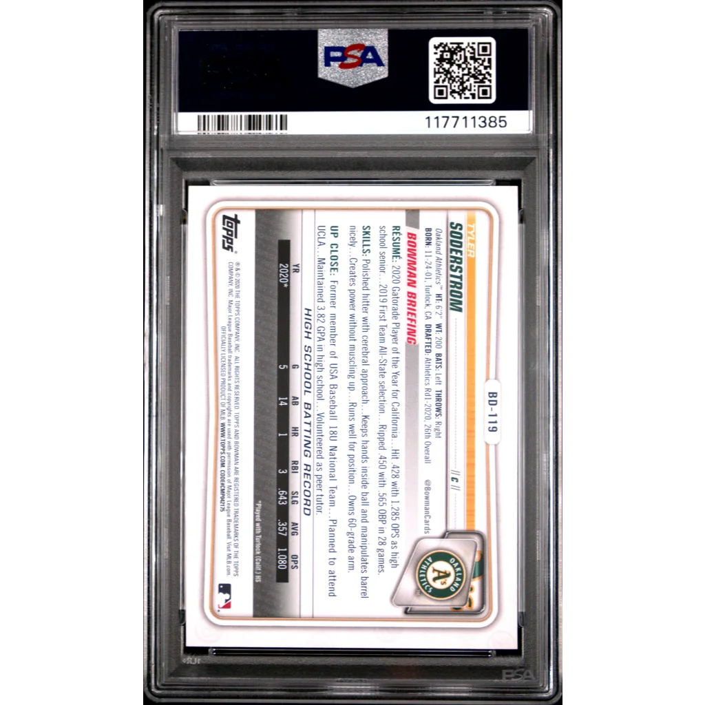 Graded 2020 Topps Bowman Draft Tyler Soderstrom #BD119 Rookie RC Baseball Card PSA 9 Mint | PSA 9 Mint Graded Rookie Card | vintageantiquesgifts.com