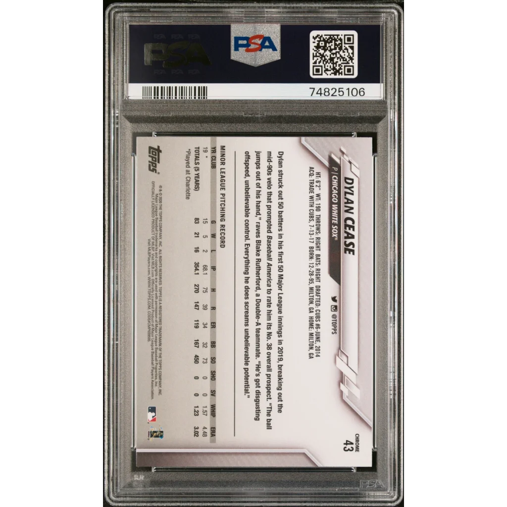 Graded 2020 Topps Chrome Dylan Cease #43 Prism Refractor RC PSA 10 Gem Mint