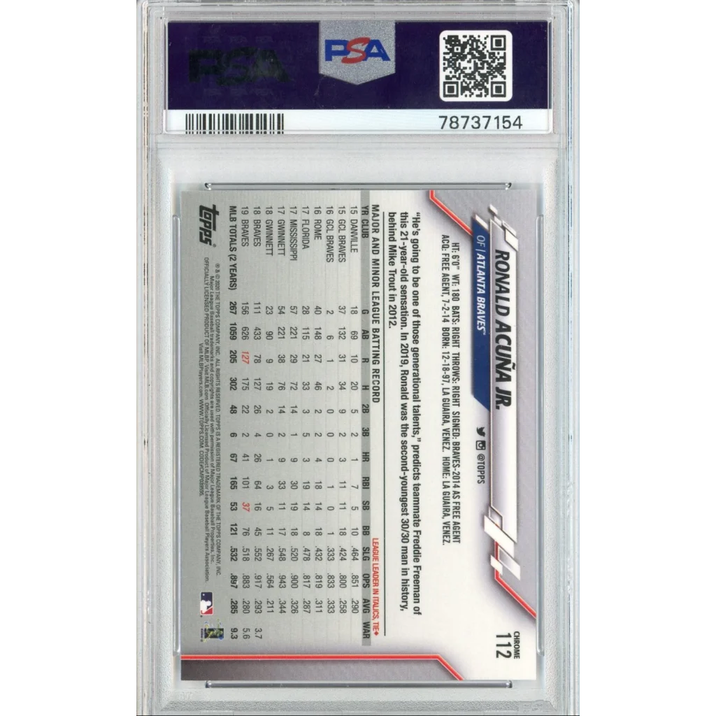 PSA 10 Graded 2020 Topps Chrome Ronald Acuna Jr. #112 Baseball Card