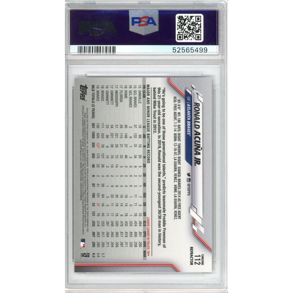PSA 10 Graded 2020 Topps Chrome Ronald Acuna Jr. Sepia Refractor Card