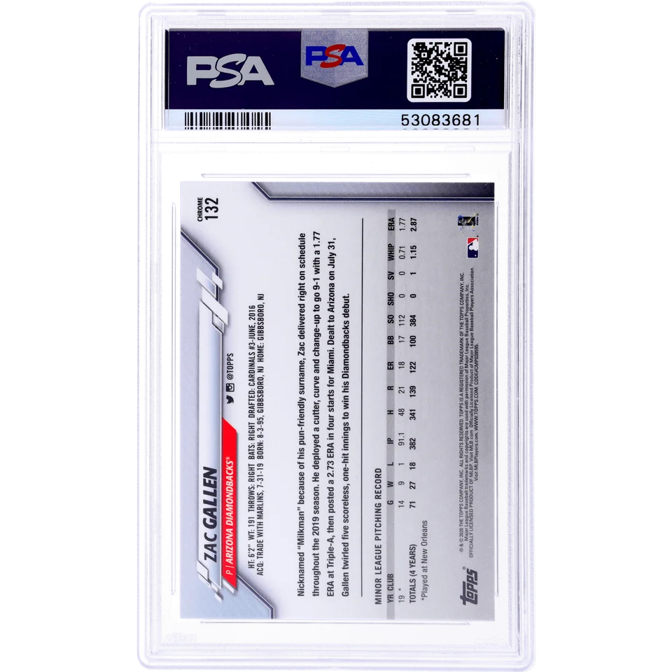 Graded PSA 10 Zac Gallen 2019 Topps Chrome Rookie Card Prizm Refractor Treasure