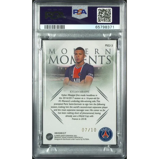 Graded PSA 10 Kylian Mbappe PSG 2016-17 Modern Moments Rookie Card