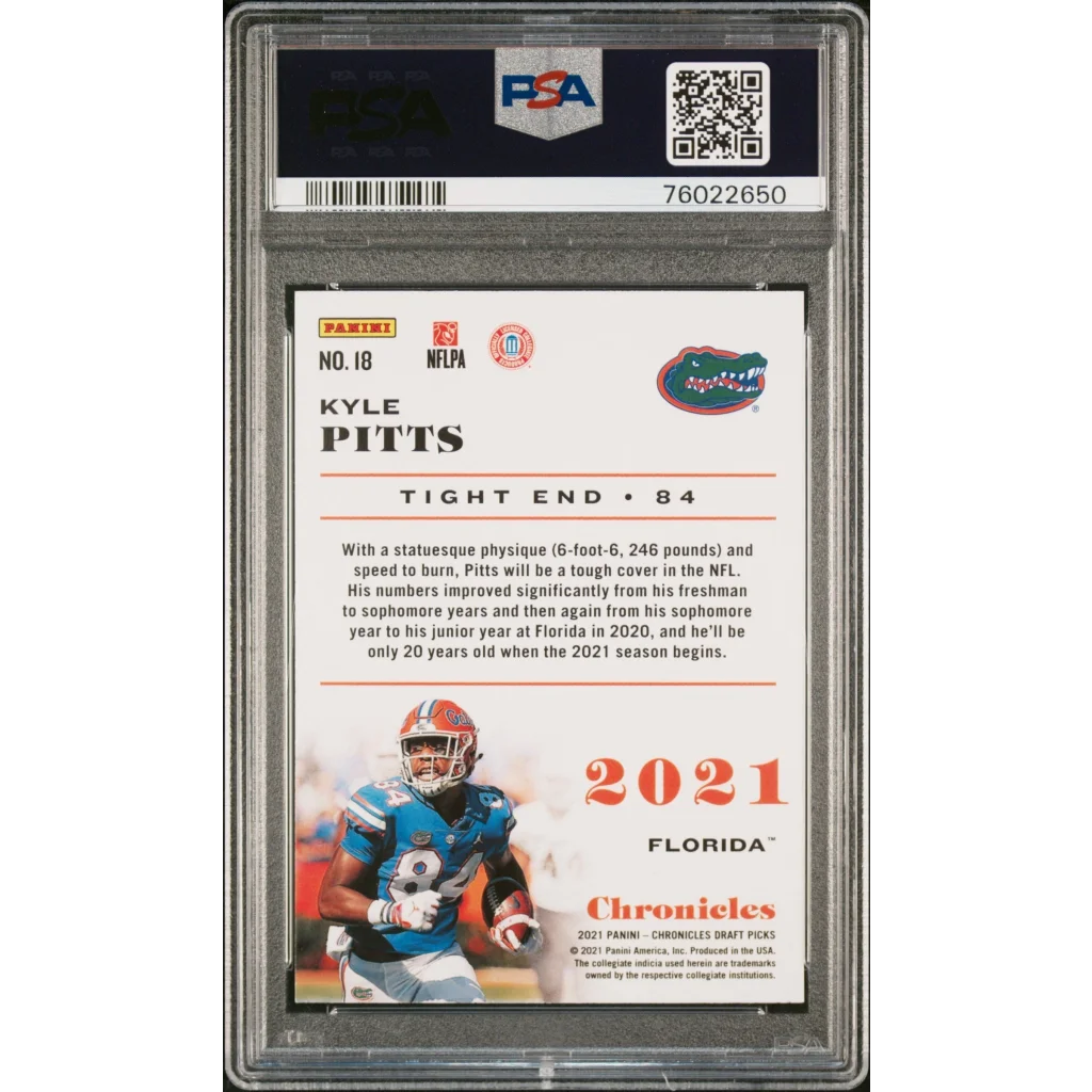 PSA Graded Kyle Pitts Panini Chronicles Rookie Card football card image