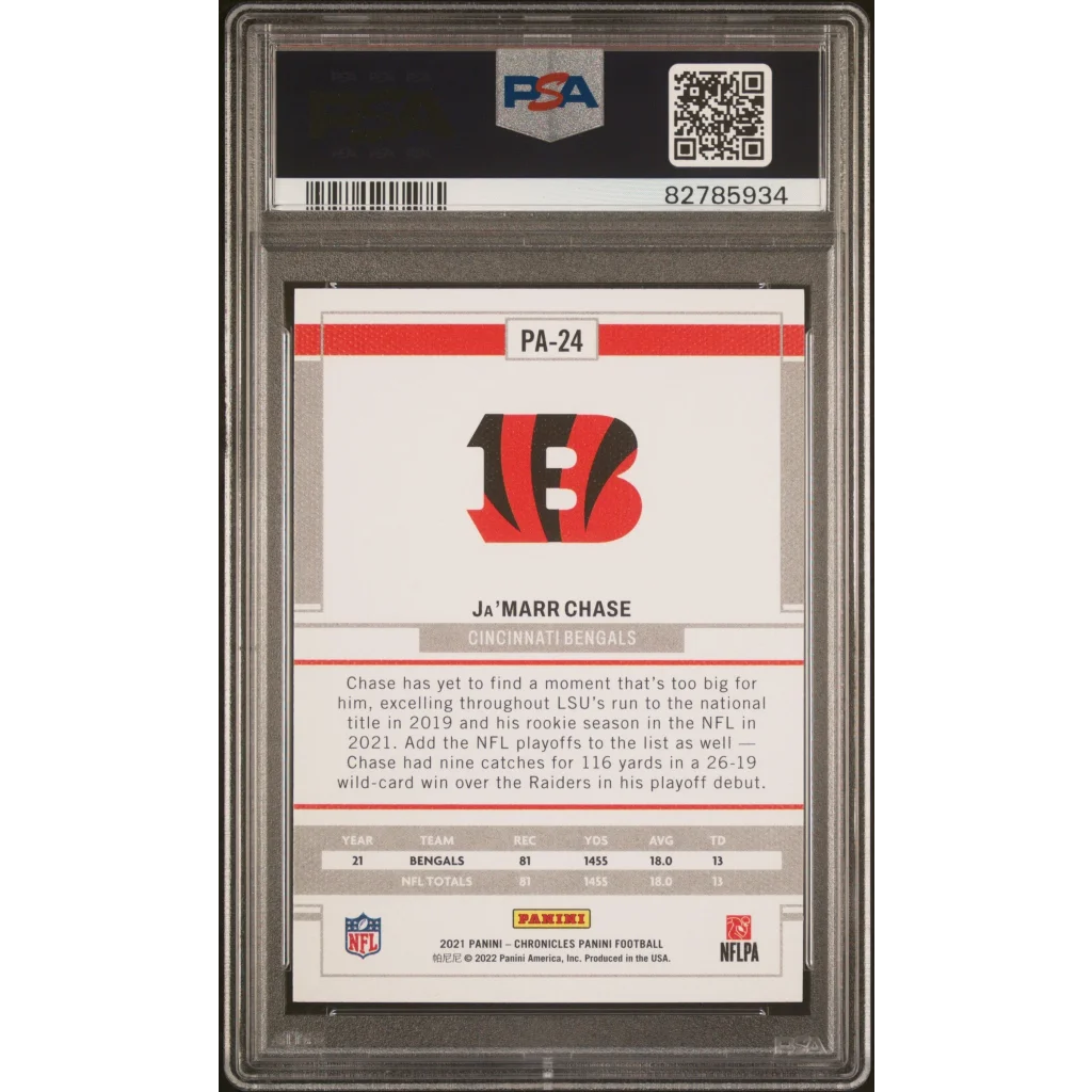 Graded Ja’Marr Chase Cincinnati Bengals 2021 Chronicles Rookie Card PSA 10 Gem Mint