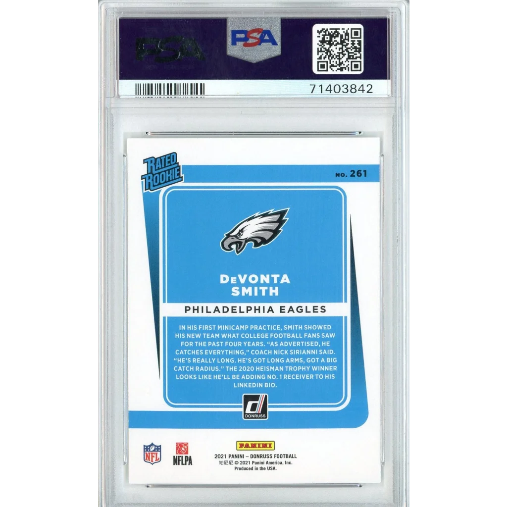 Graded 2021 Panini Donruss DeVonta Smith #261 Rookie RC Football Card PSA 10 Gem Mint | PSA 10 Gem Mint Graded Rookie Card | vintageantiquesgifts.com