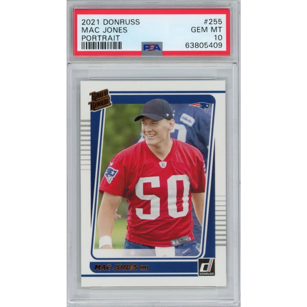 2021 Donruss Mac Jones Portrait football card graded GEM MT 10 in PSA 10 case