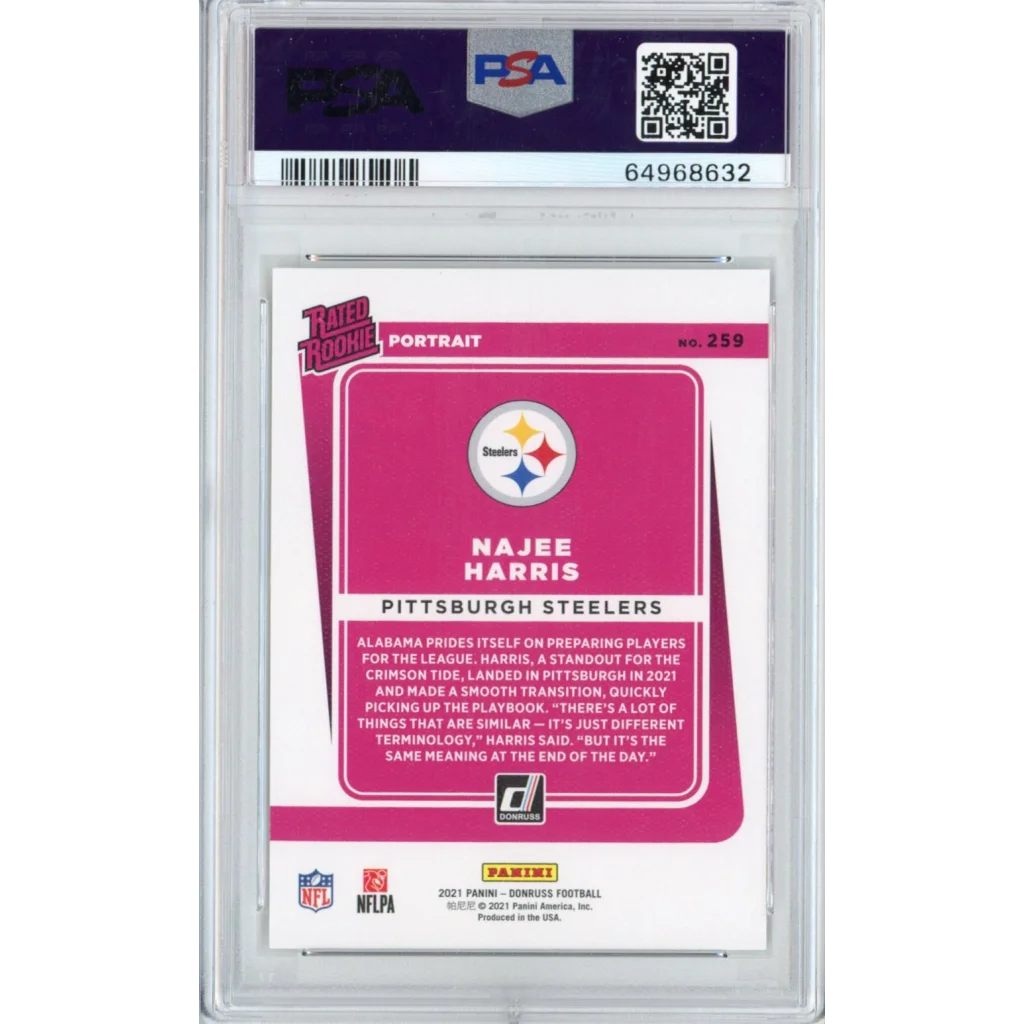 PSA 10 Graded 2021 Panini Donruss Najee Harris Rookie Card in Slab