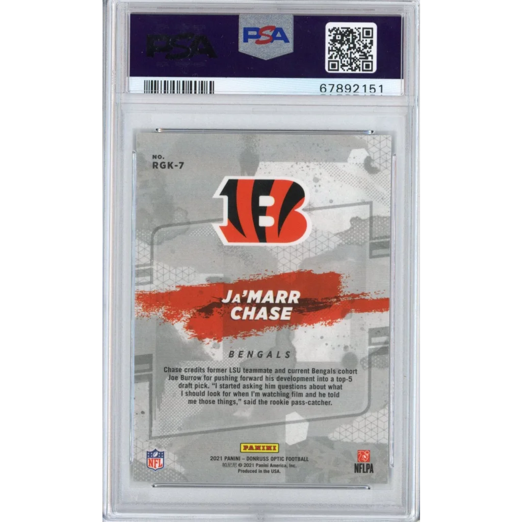 Graded PSA 10 2021 Panini Donruss Optic Ja’Marr Chase Bengals RC Card