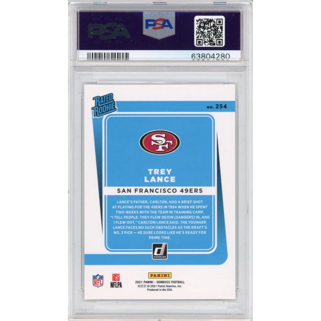 Graded 2021 Panini Donruss Trey Lance NFL rookie card by Professional Sports Authenticator