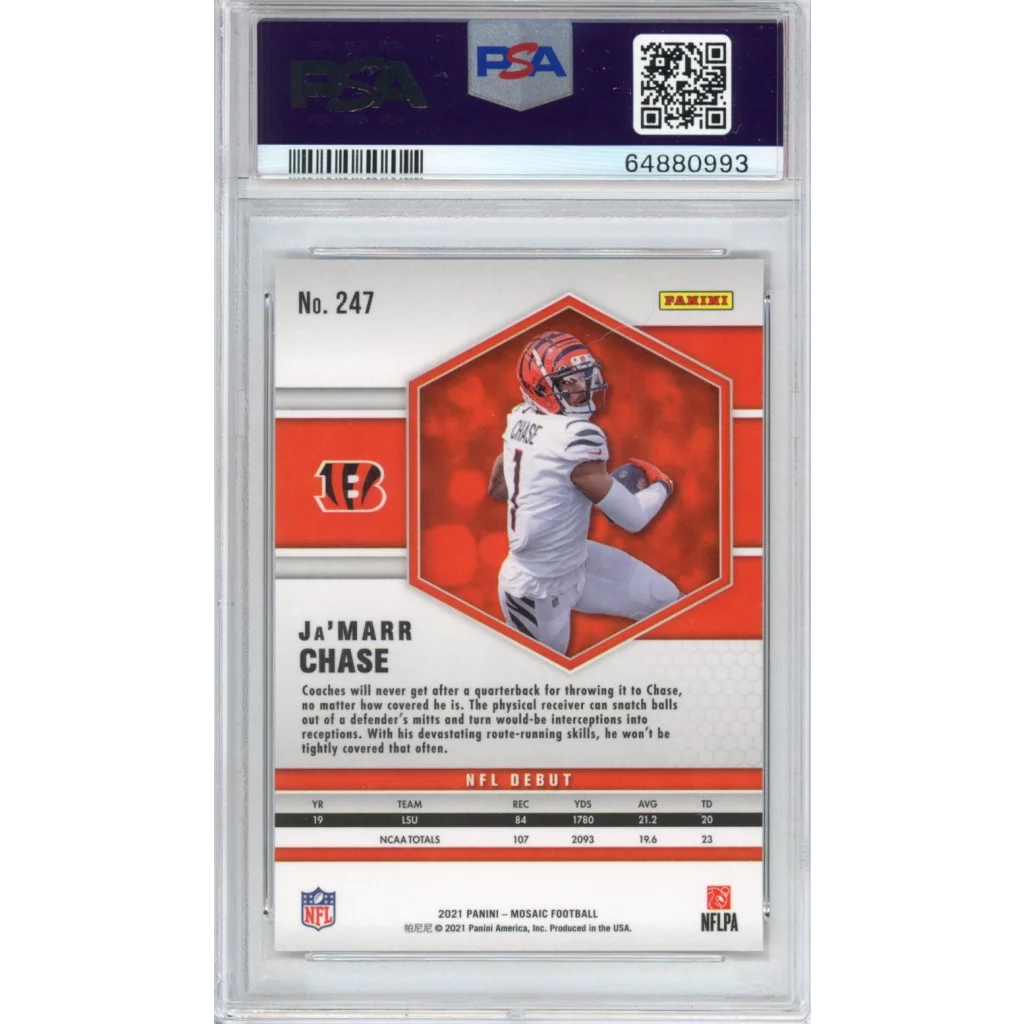 Graded 2021 Panini Mosaic Ja'Marr Chase #247 Rookie RC Football Card PSA 10 Gem Mint | PSA 10 Gem Mint Graded Rookie Card | vintageantiquesgifts.com
