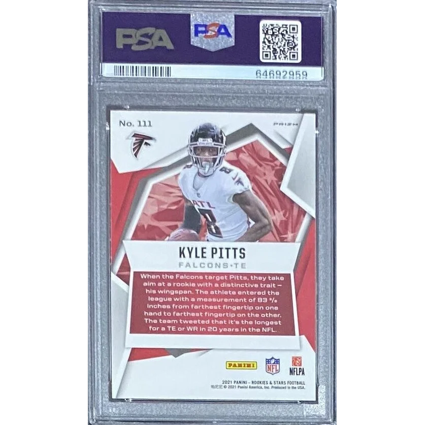 A graded NFL Kyle Pitts 2021 Panini Rookies Stars Pulsar Prizm Card