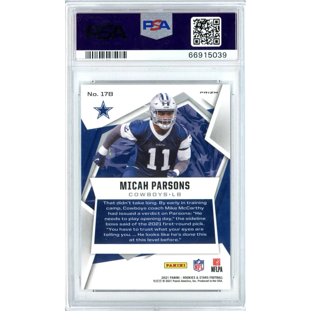 Graded Micah Parsons football trading card PSA 10 Rookie Pulsar Prizm Mint Condition