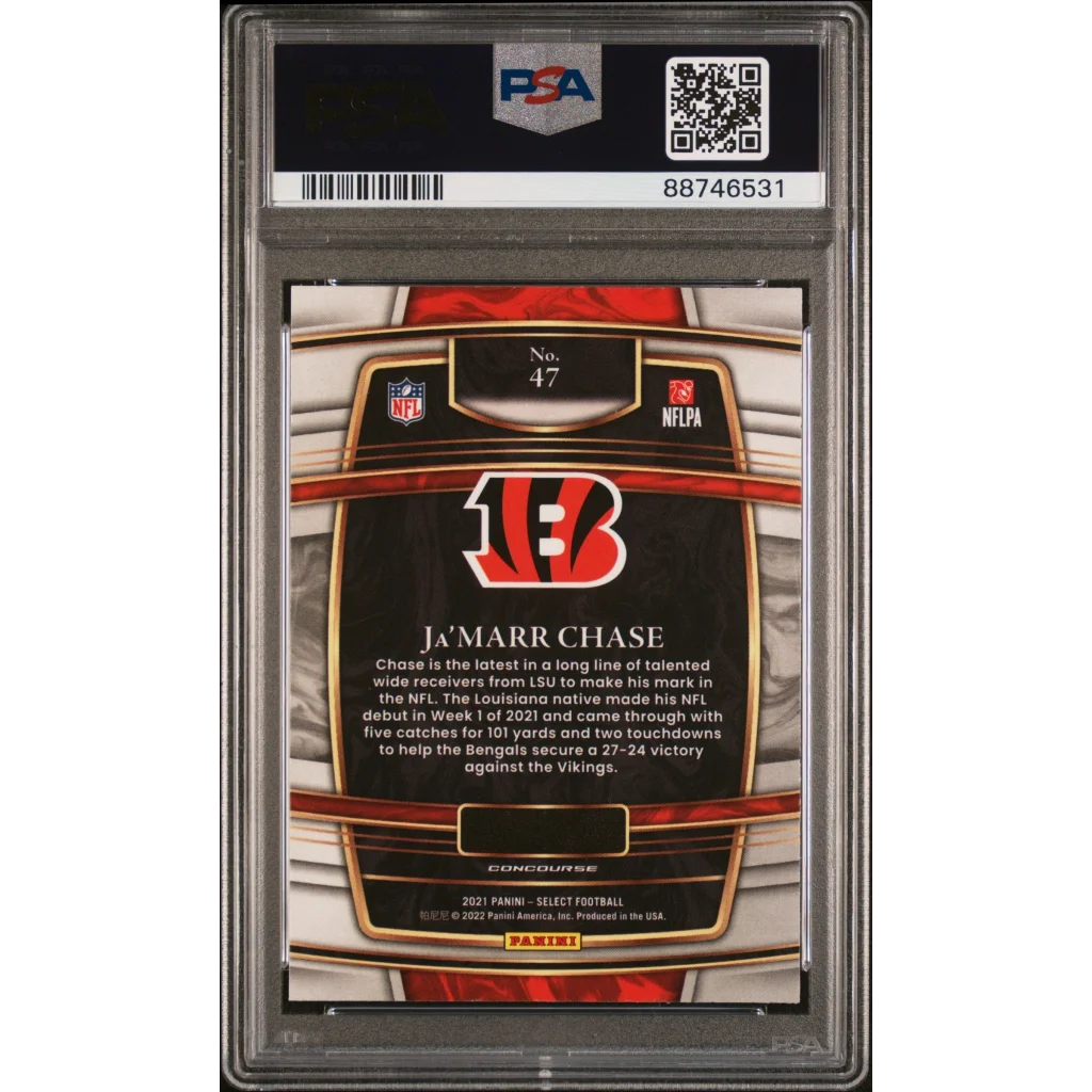 Graded 2021 Panini Select Ja'Marr Chase #47 Rookie RC Football Card PSA 10 Gem Mint | PSA 10 Gem Mint Graded Rookie Card | vintageantiquesgifts.com