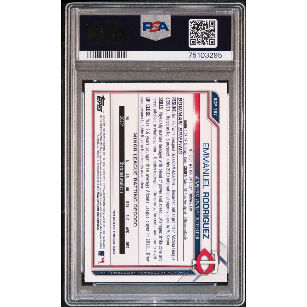 PSA 10 Graded 2021 Topps Bowman Chrome Emmanuel Rodriguez Rookie Card Back